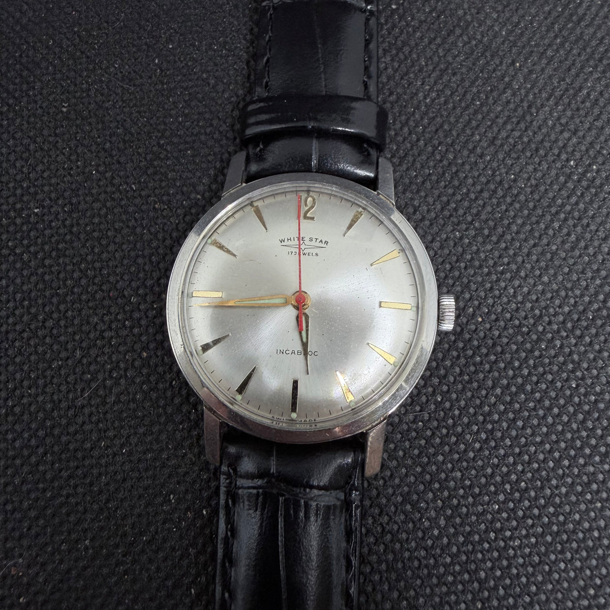 Mens White Star Vintage Dress Watch