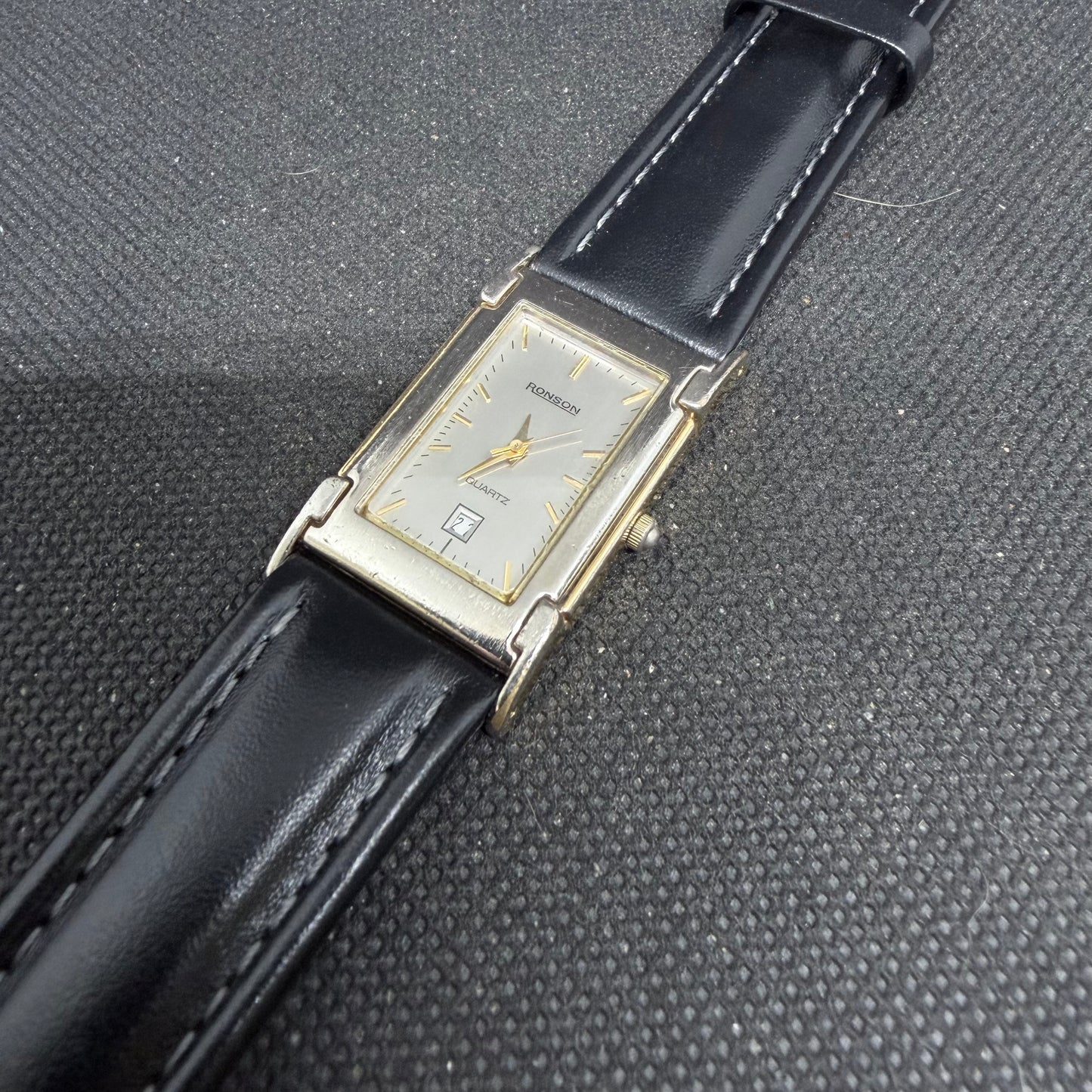 Ronson Men's Tank Watch on New Hirsch Leather Strap