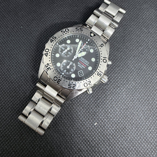 Neo-Vintage JDM Seiko Titanium Scuba Chronograph – 22cm Full-Length Bracelet (Ref. 7T92-0BD0)
