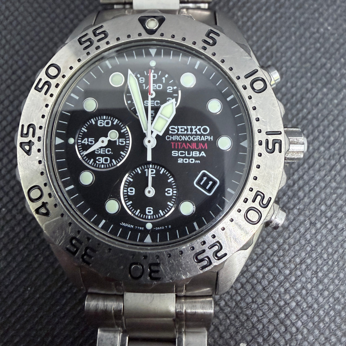 Neo-Vintage JDM Seiko Titanium Scuba Chronograph – 22cm Full-Length Bracelet (Ref. 7T92-0BD0)