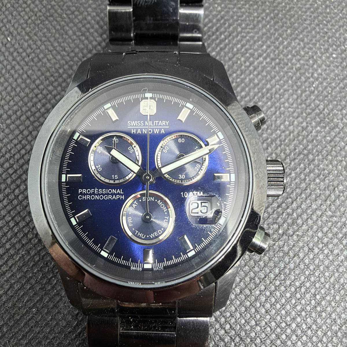Swiss Military Hanowa Freedom Chronograph – Black PVD & Blue Dial 40.5mm (Fits 18cm Wrist)